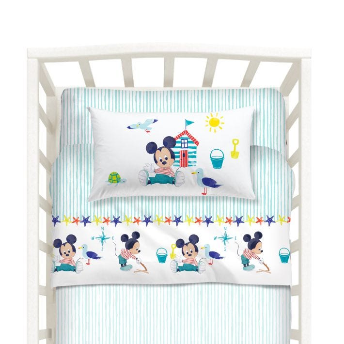 Completo-lenzuola-Baby-Unica-Baby Mickey-Ragazzo-Caleffi-Cotone-Senza-imbottitura