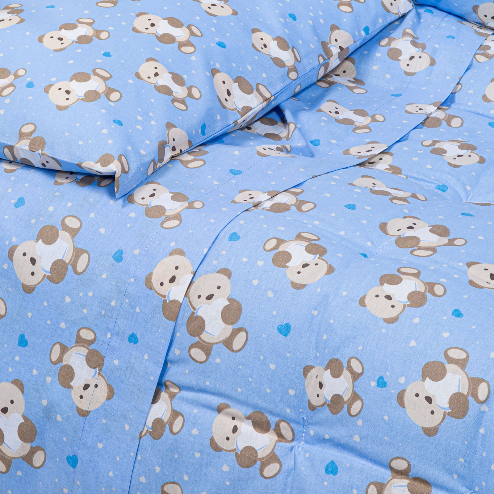Completo-lenzuola-Baby-Azzurro-Orsacchiotti-Ragazzo-Caleffi Kids-Cotone-Senza-imbottitura