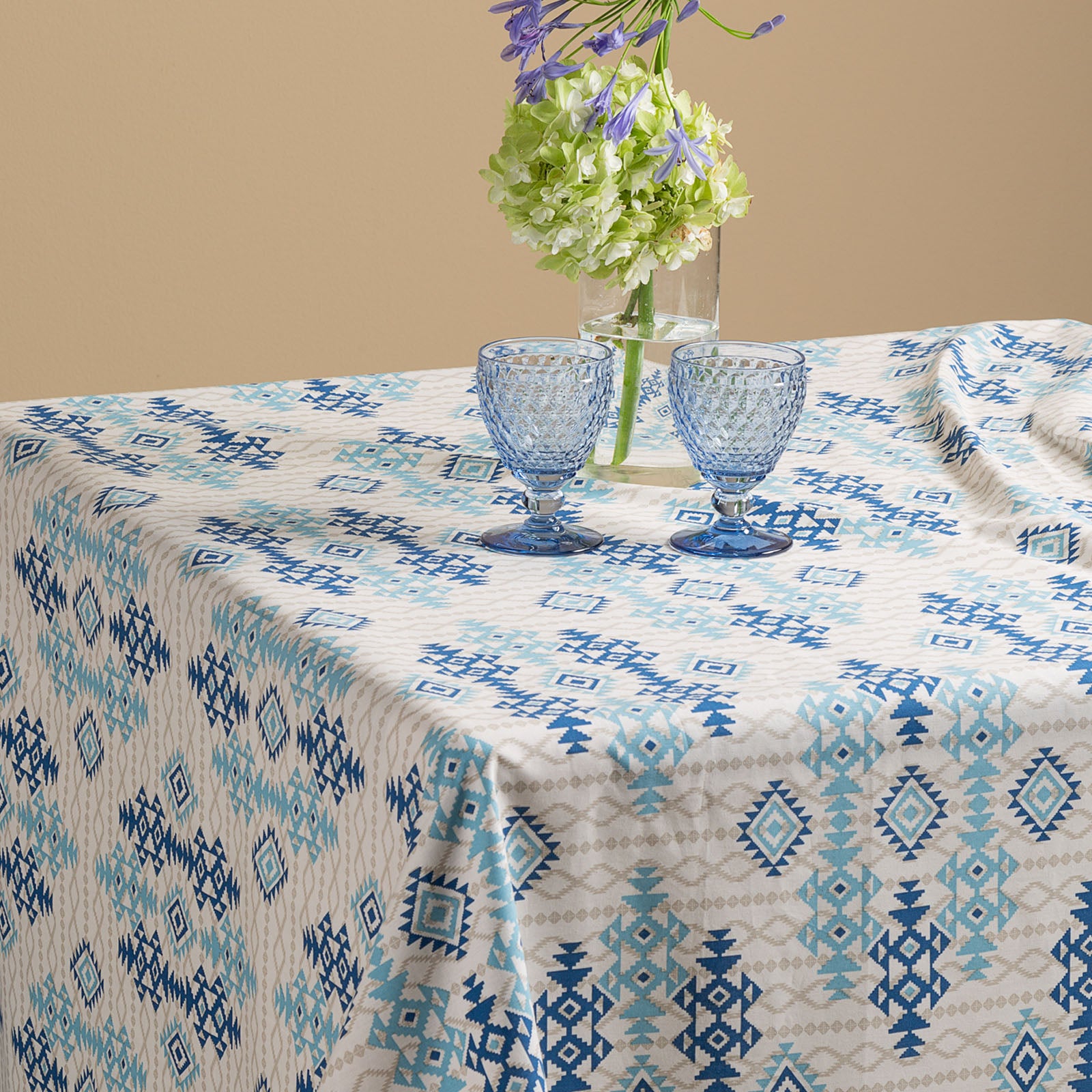Grandecor-Matrimoniale-Blu-Ikat-Moderno-Caleffi-Cotone-Senza-imbottitura