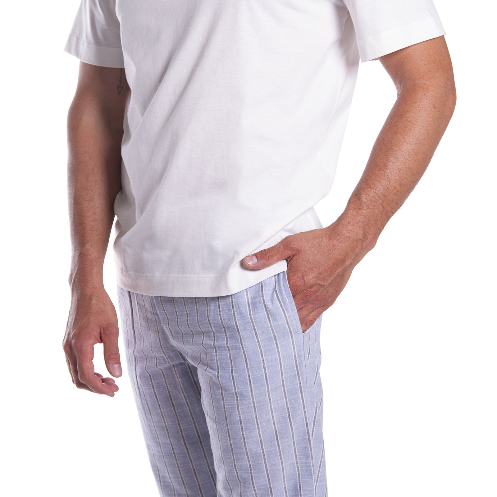 Pigiama-Taglia-large-l-Celeste-James-Non Assegnato-Caleffi-Misto LIno-Senza-imbottitura