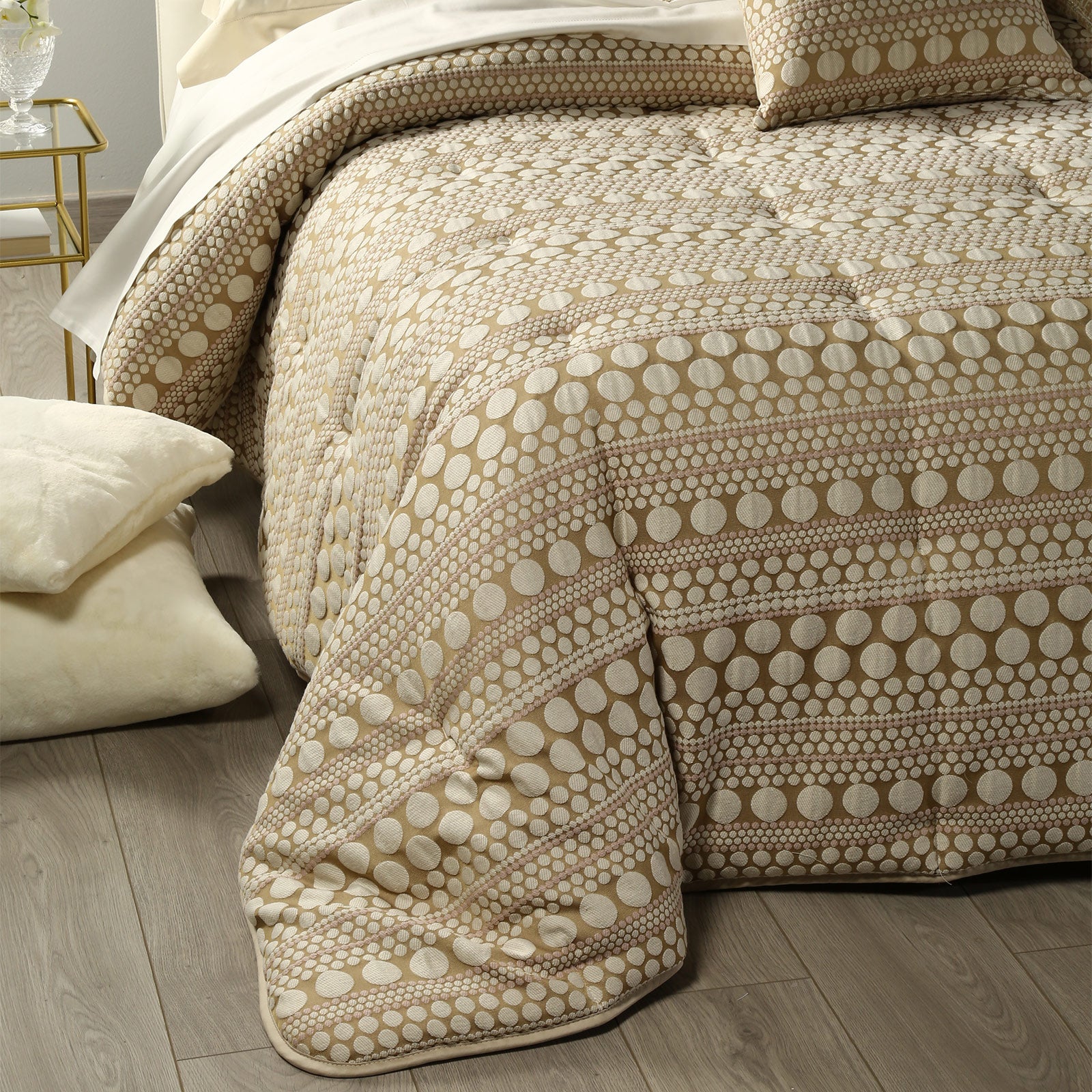 Leggerissima-Matrimoniale-Oro-Perry-Tinta Unita-Caleffi-Jacquard-Microfibra