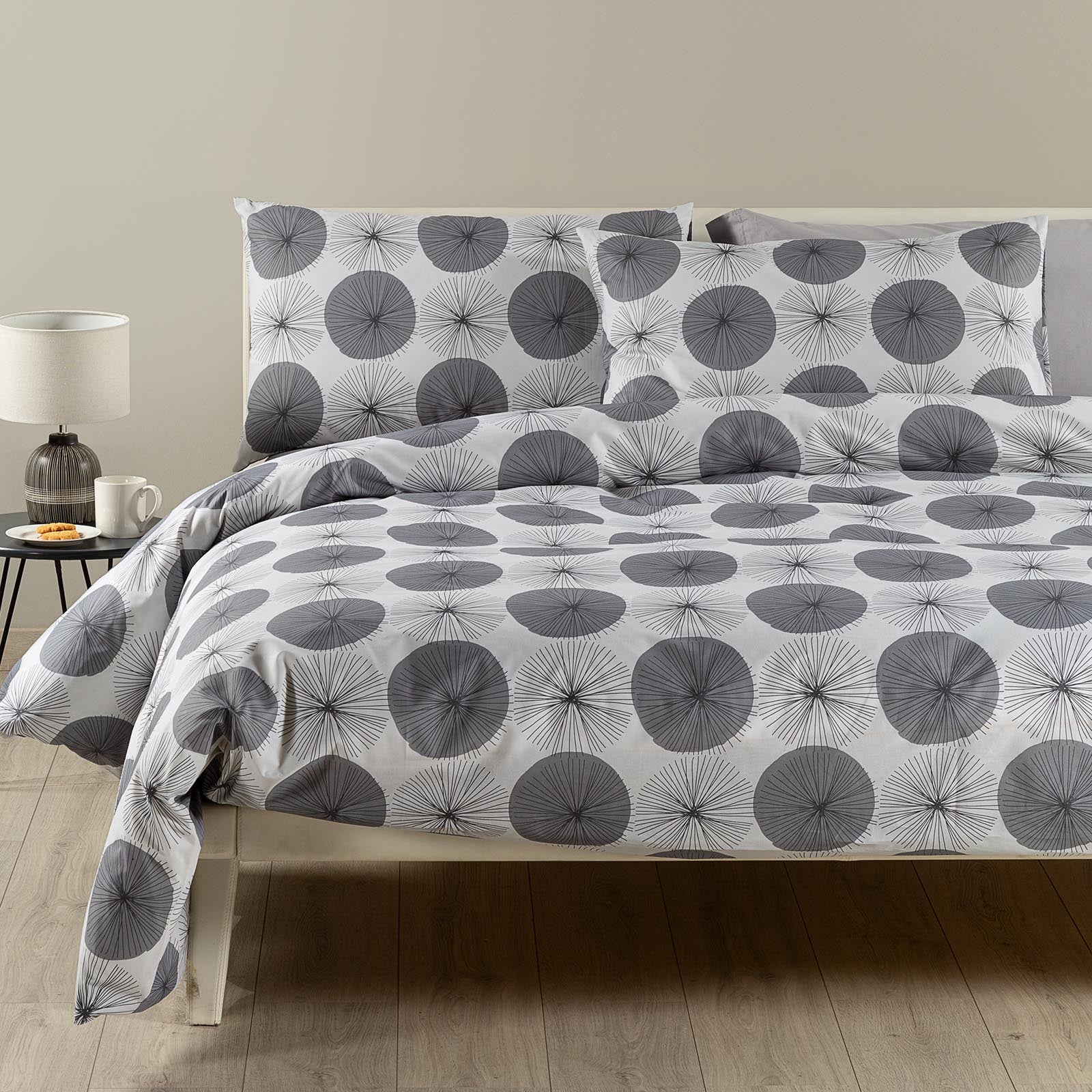 Completo-copripiumino-Matrimoniale-Grigio-Kioto-Viva la Notte-Caleffi-Cotone-Senza-imbottitura