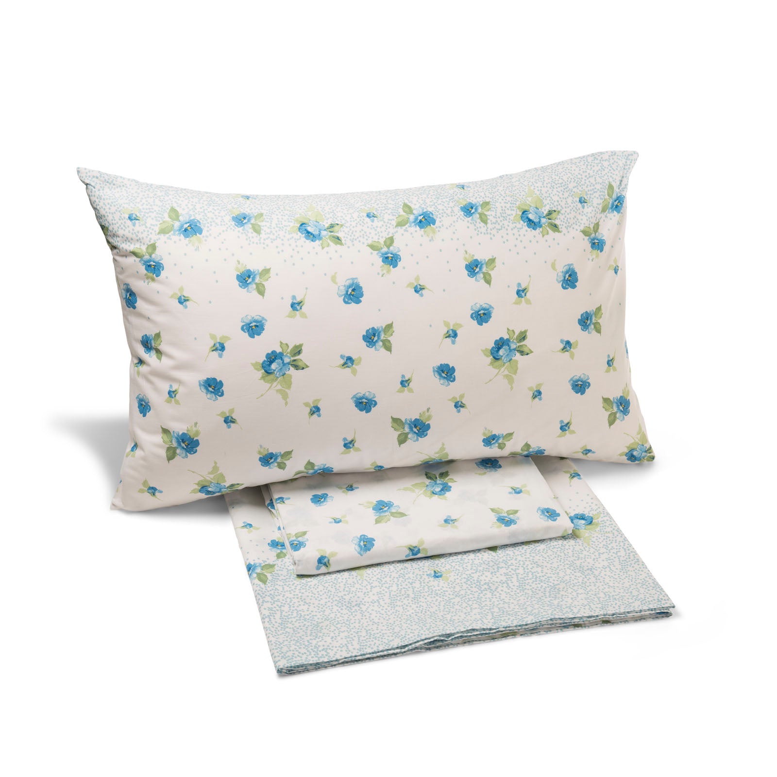 Completo-lenzuola-Matrimoniale-Azzurro-Flores-Geometrico-Caleffi-Cotone-Senza-imbottitura