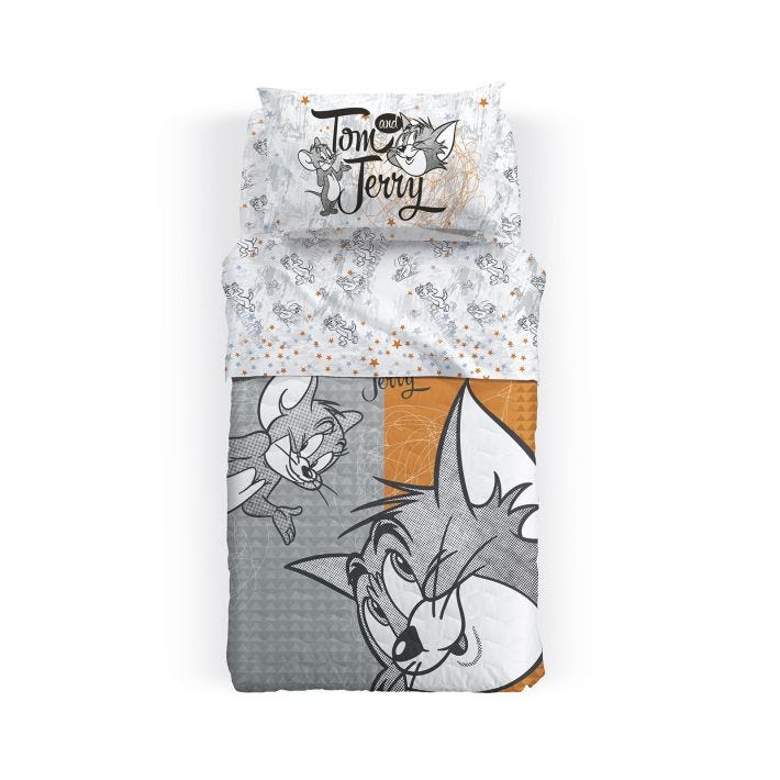 Copriletto-trapuntato-Singolo-Unica-Tom&Jerry-Ragazzo-Warner-Bros-Cotone-Fibra-anallergica