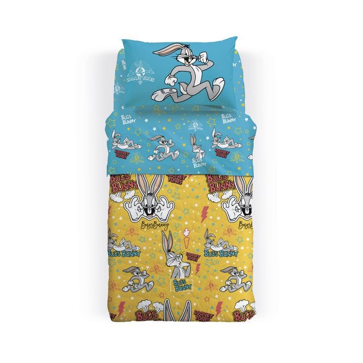 Copriletto-trapuntato-Singolo-Unica-Looney Tunes-Ragazzo-Warner-Bros-Cotone-Fibra-anallergica