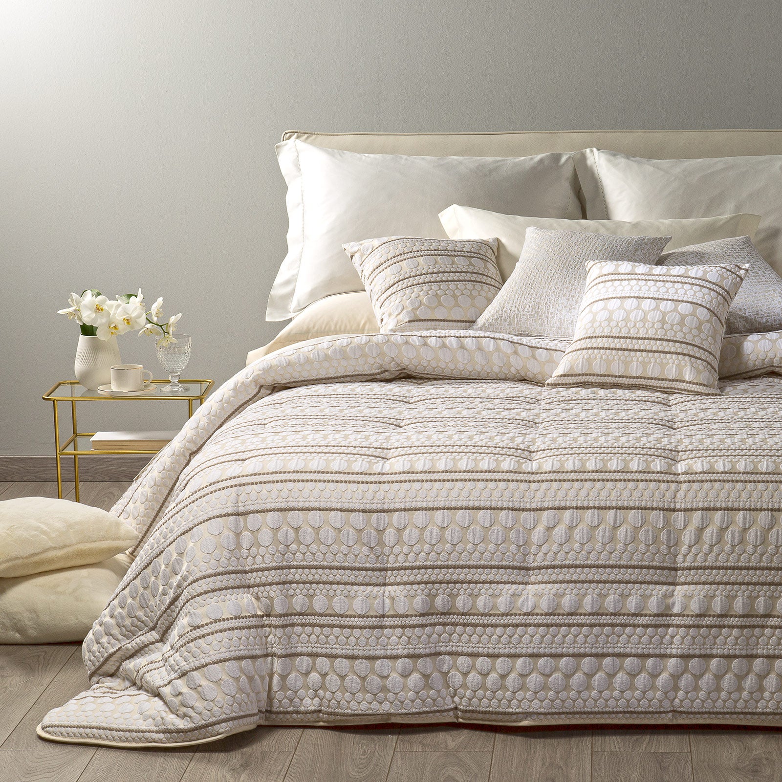 Leggerissima-Matrimoniale-Avorio-Perry-Tinta Unita-Caleffi-Jacquard-Microfibra