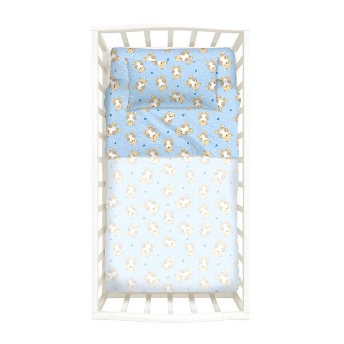 Completo-lenzuola-Baby-Azzurro-Orsacchiotti-Ragazzo-Caleffi Kids-Cotone-Senza-imbottitura