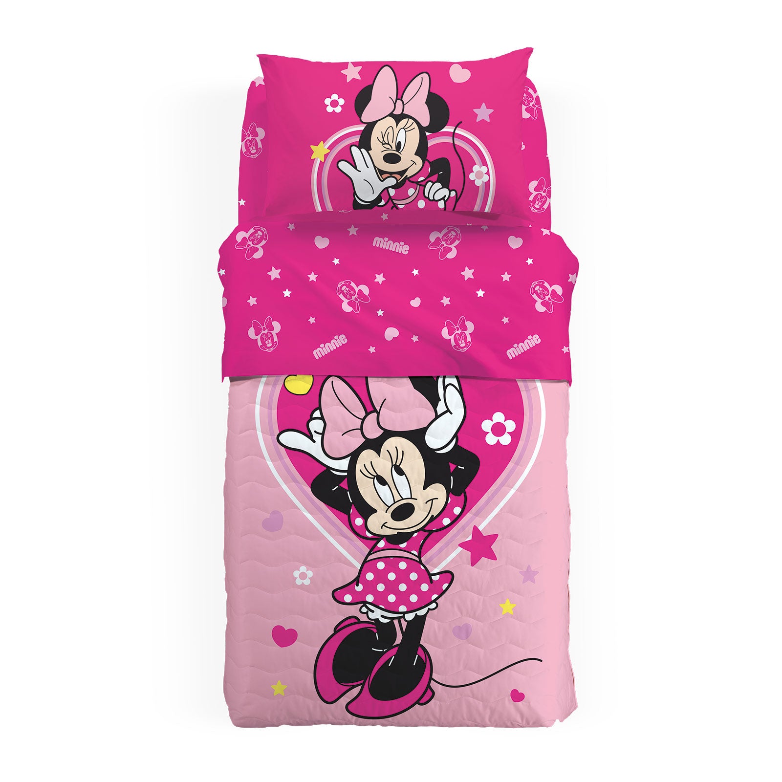 Copriletto-trapuntato-Singolo-Unica-Minnie Trendy-Ragazza-Cartoons-Cotone-Fibra-anallergica