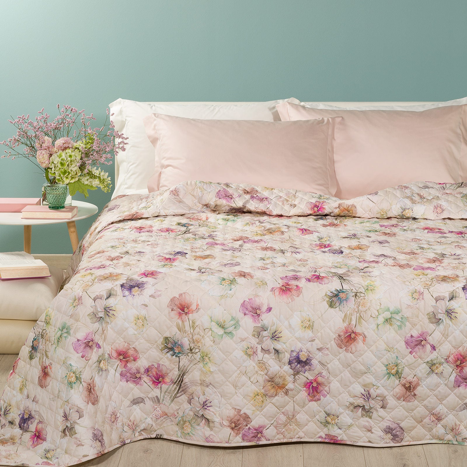 Copriletto-trapuntato-Matrimoniale-Unica-Lilac-Garden-Caleffi-Cotone-Fibra-anallergica