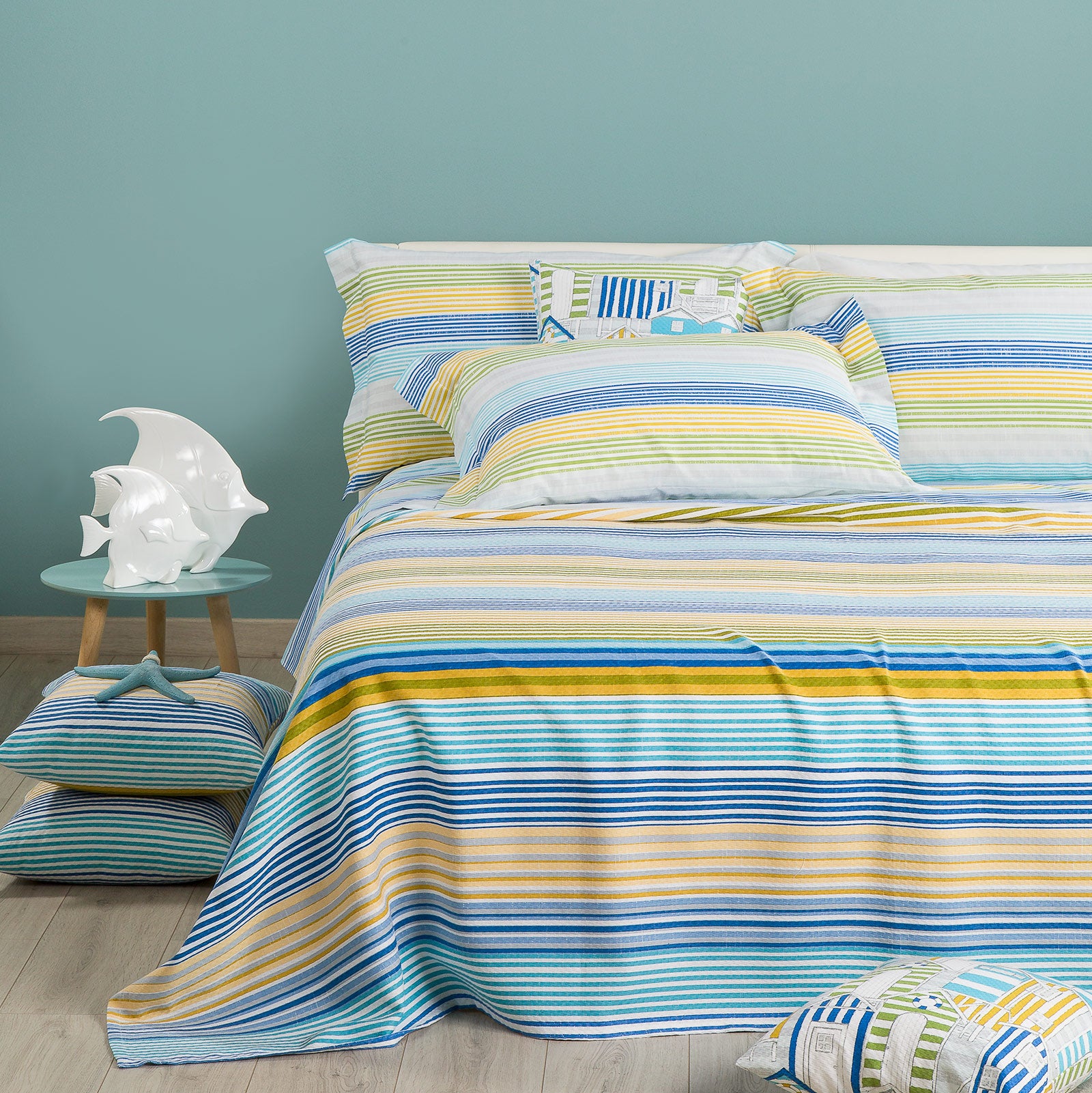 Copriletto-non-trapuntato-Singolo-Blue-Rio-Coral Beach-Caleffi-Piquet-Senza-imbottitura