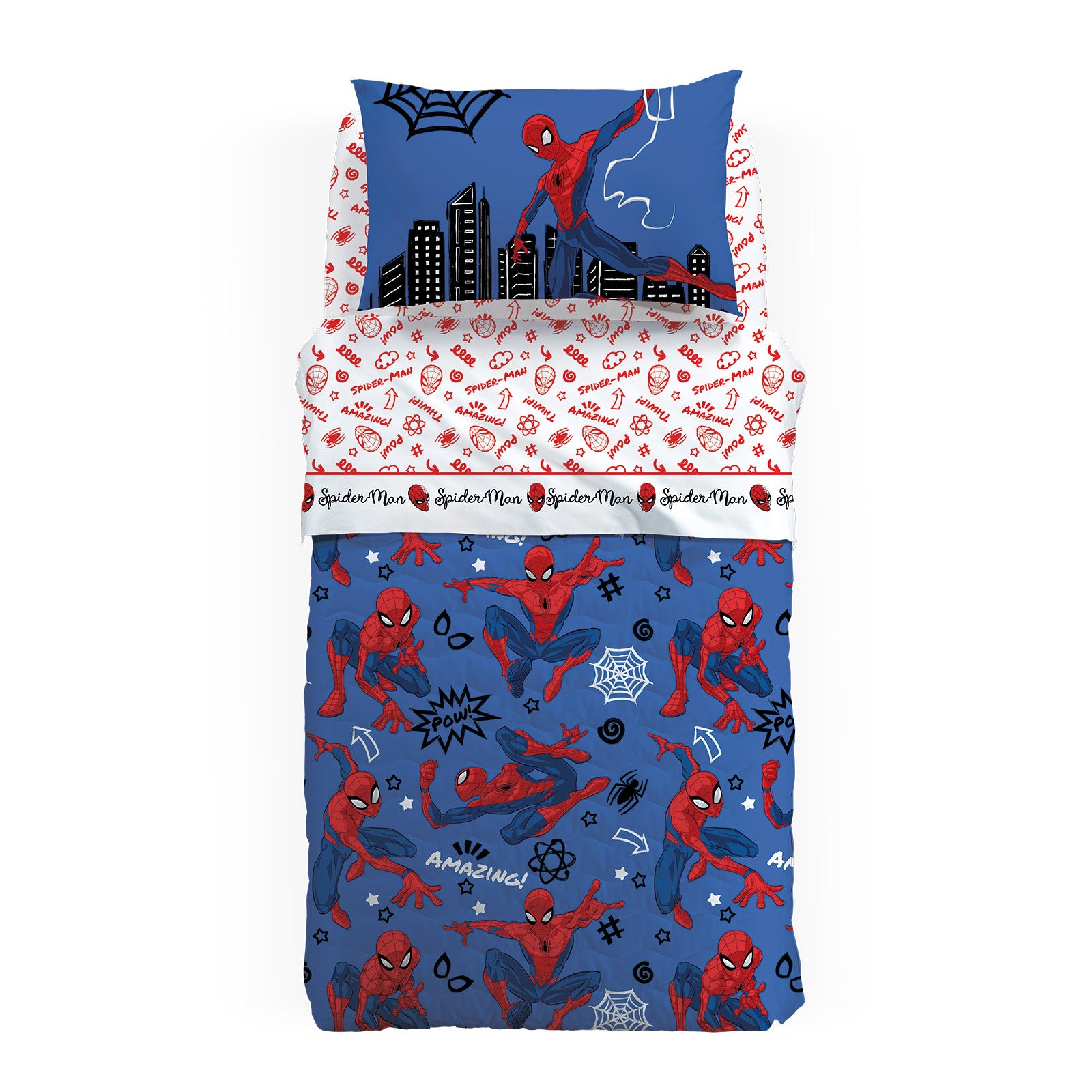 Copriletto-trapuntato-1-piazza-e-mezzo-Unica-Spider-man Amazing-Ragazzo-Marvel-Cotone-Fibra-anallergica
