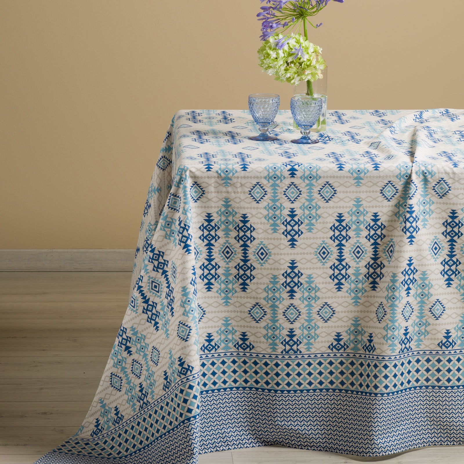 Grandecor-Matrimoniale-Blu-Ikat-Moderno-Caleffi-Cotone-Senza-imbottitura