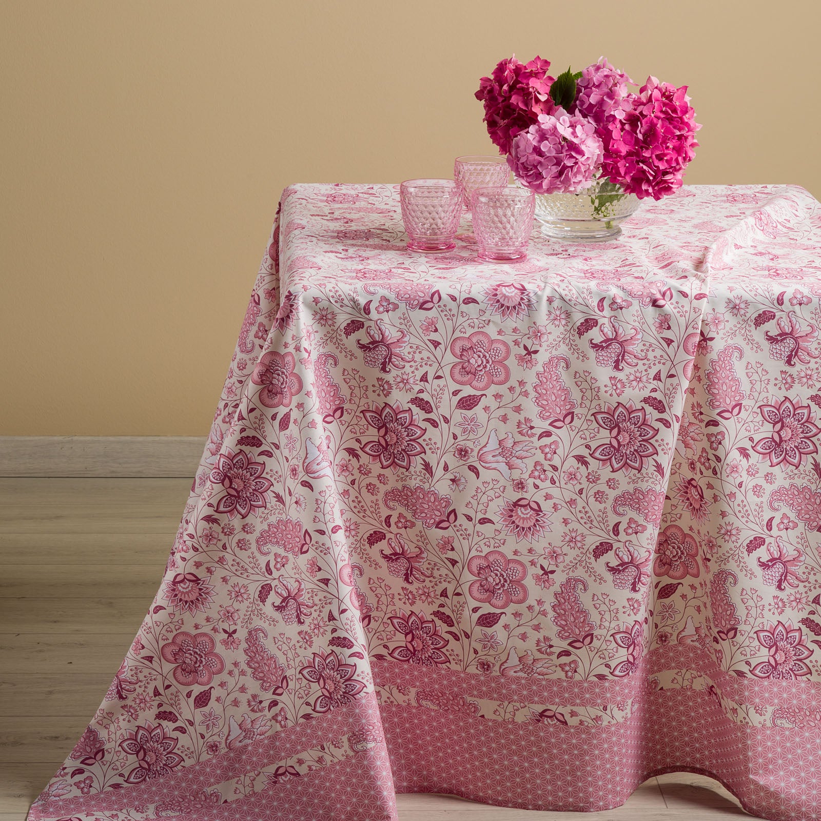 Grandecor-Matrimoniale-Corallo-Narciso-Moderno-Caleffi-Cotone-Senza-imbottitura