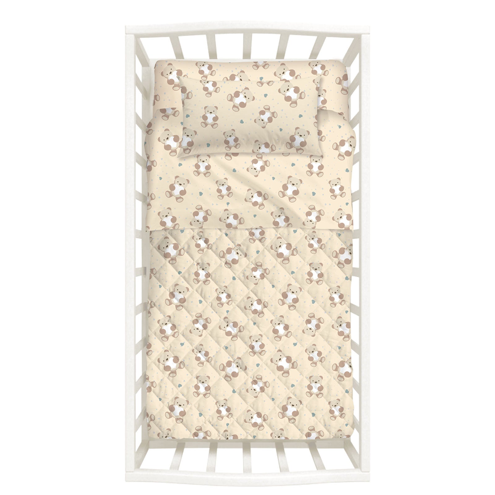 Copriletto-con-paracolpi-Baby-Naturale-Orsacchiotti-Non Assegnato-Caleffi Kids-Cotone-Fibra-anallergica