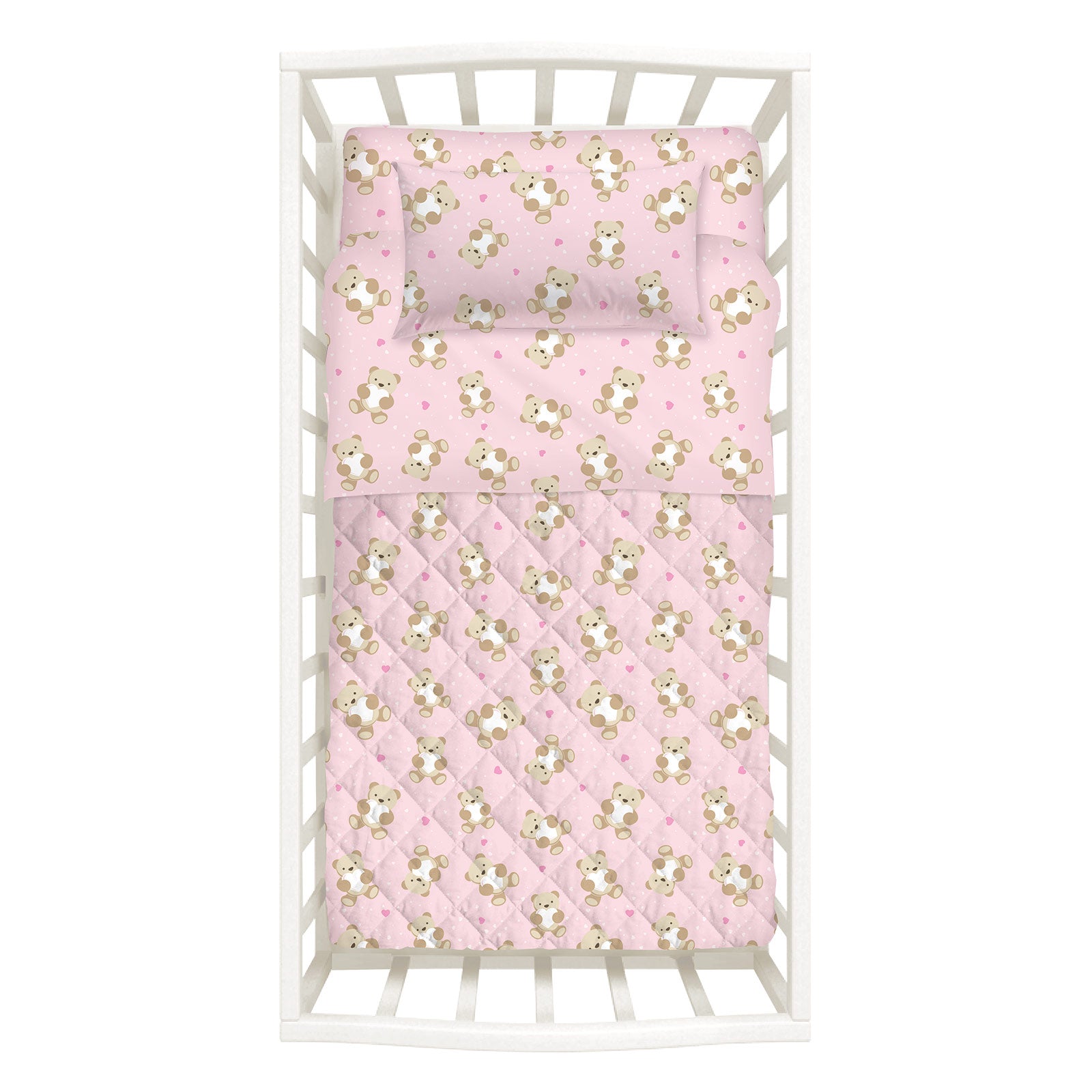 Copriletto-trapuntato-Baby-Rosa-Orsacchiotti-Non Assegnato-Caleffi Kids-Cotone-Fibra-anallergica