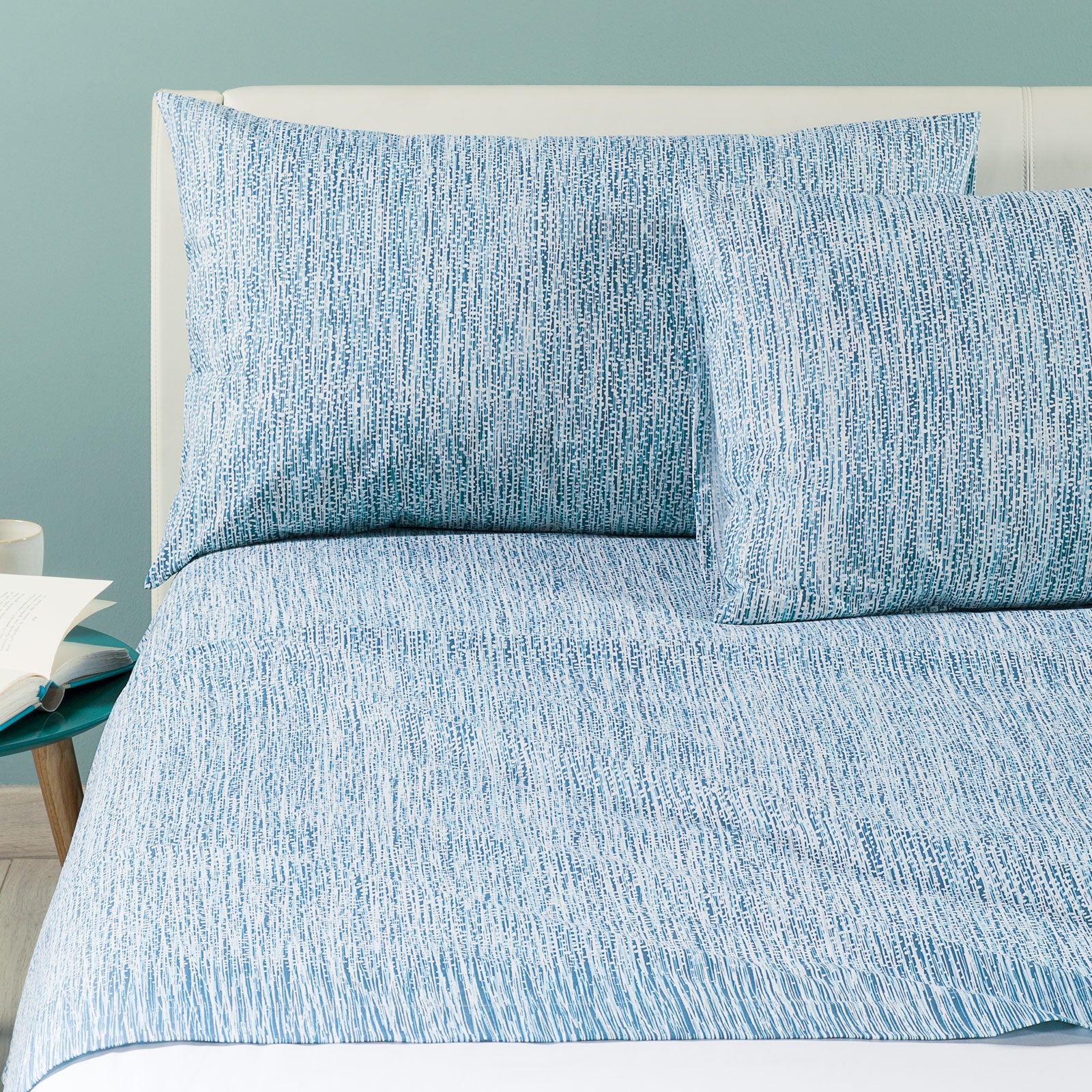 Completo-lenzuola-Matrimoniale-Blu-Perle-Geometrico-Caleffi-Cotone-Senza-imbottitura