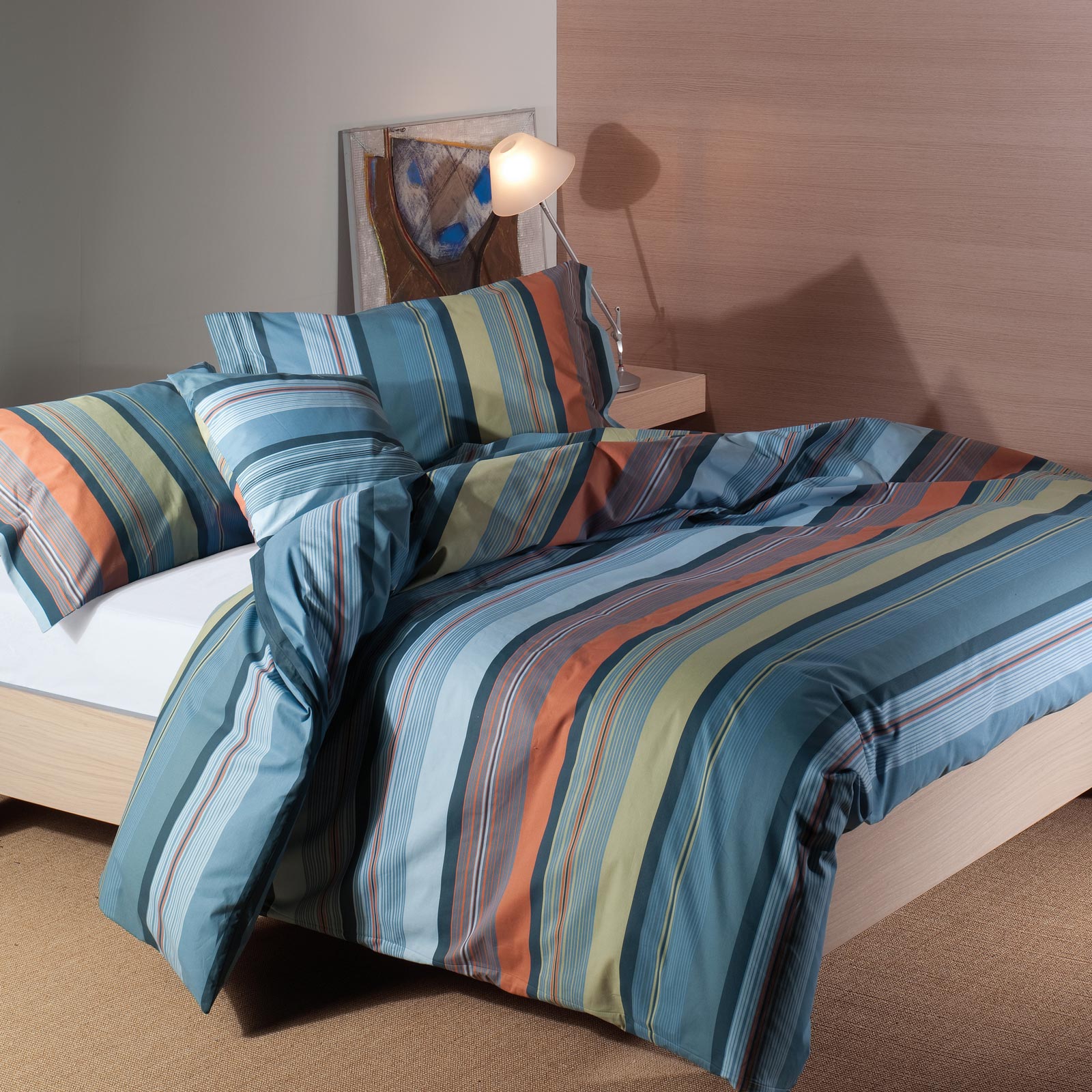 Parure-copripiumino-Matrimoniale-Azzurro-Miller-Geometrico-Caleffi-Cotone-Senza-imbottitura