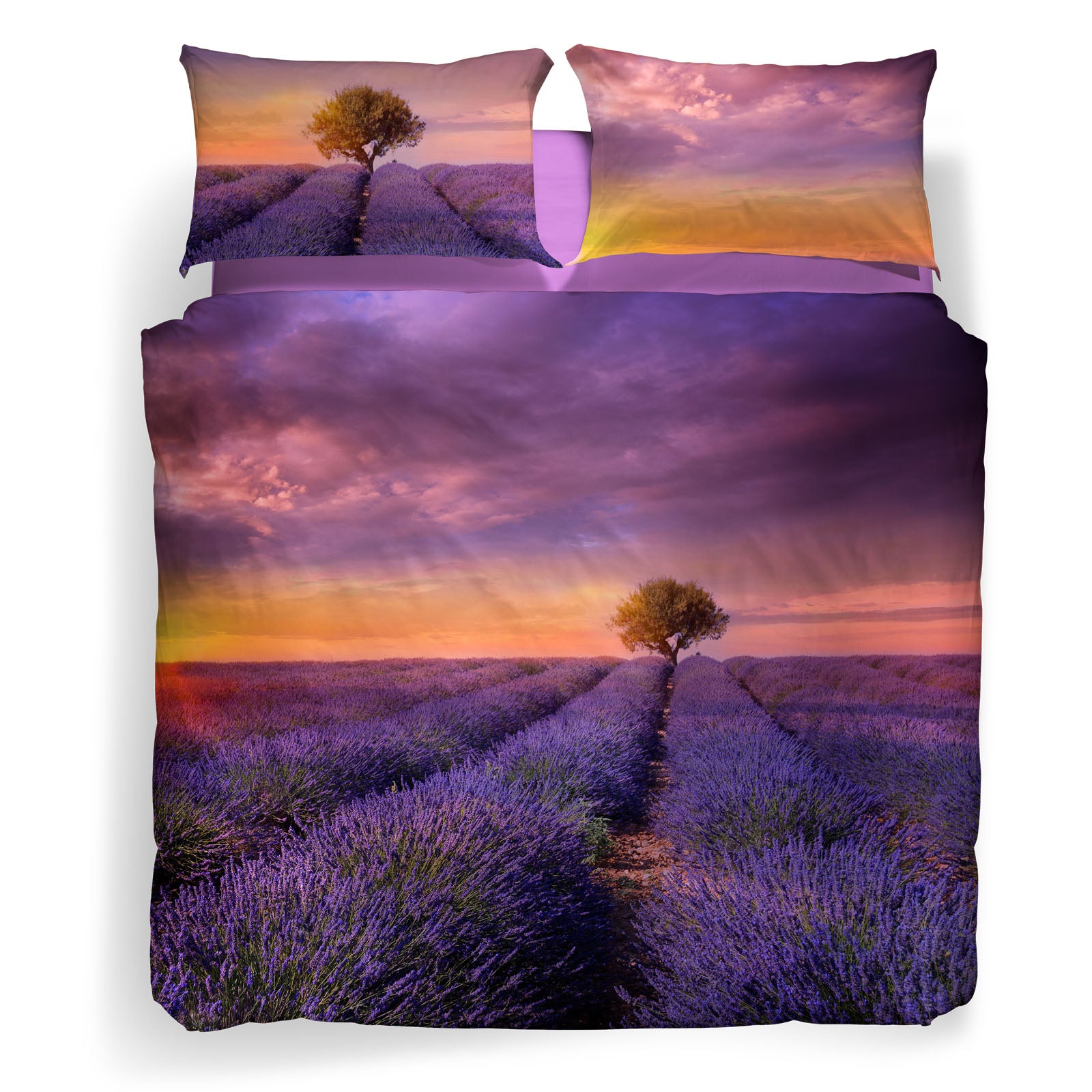 Completo-copripiumino-Matrimoniale-Unica-Lavender-sunset-Fotografico-Carmassi-Cotone-Senza-imbottitura