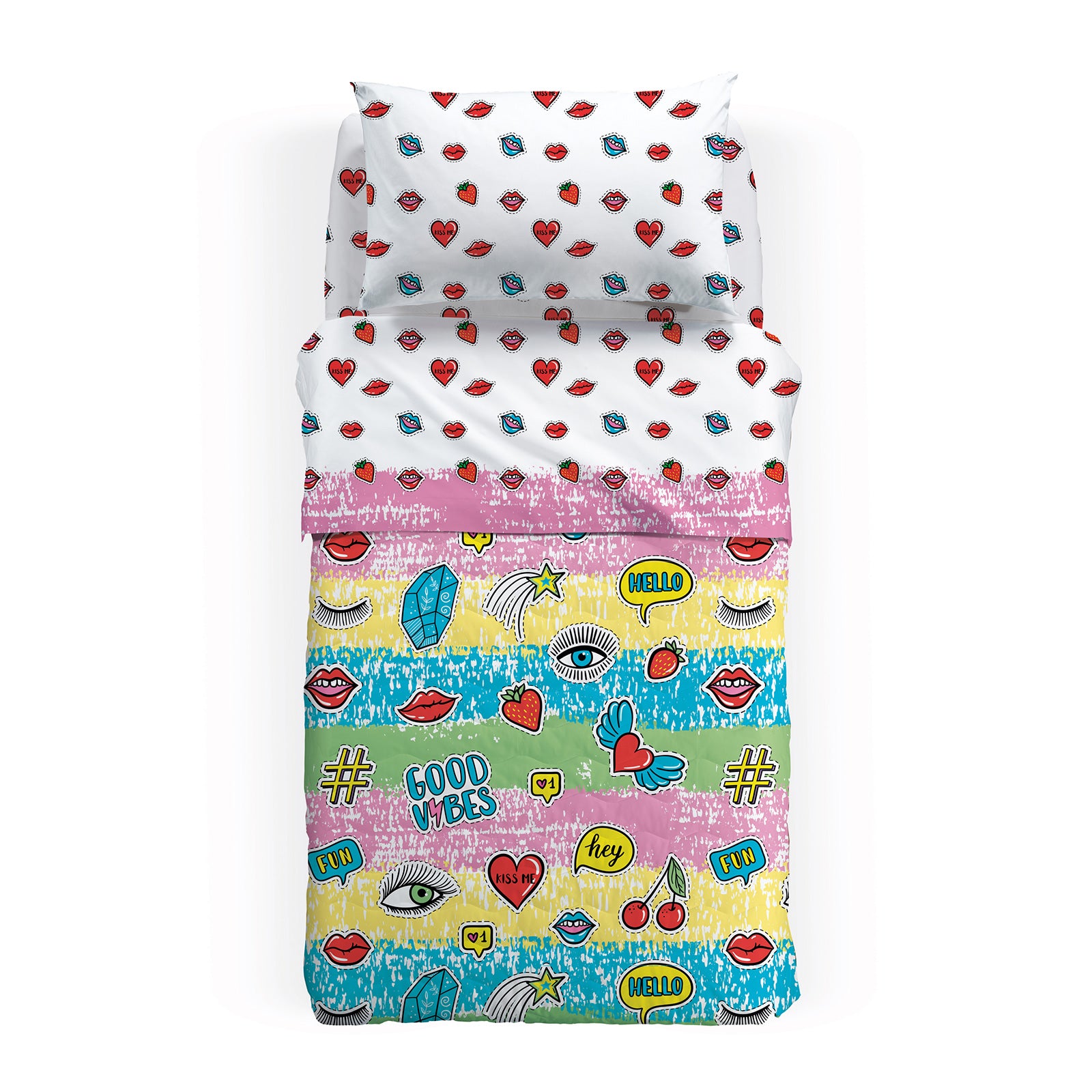 Copriletto-trapuntato-Singolo-Unica-Kiss-Ragazza-Caleffi Kids-Cotone-Fibra-anallergica