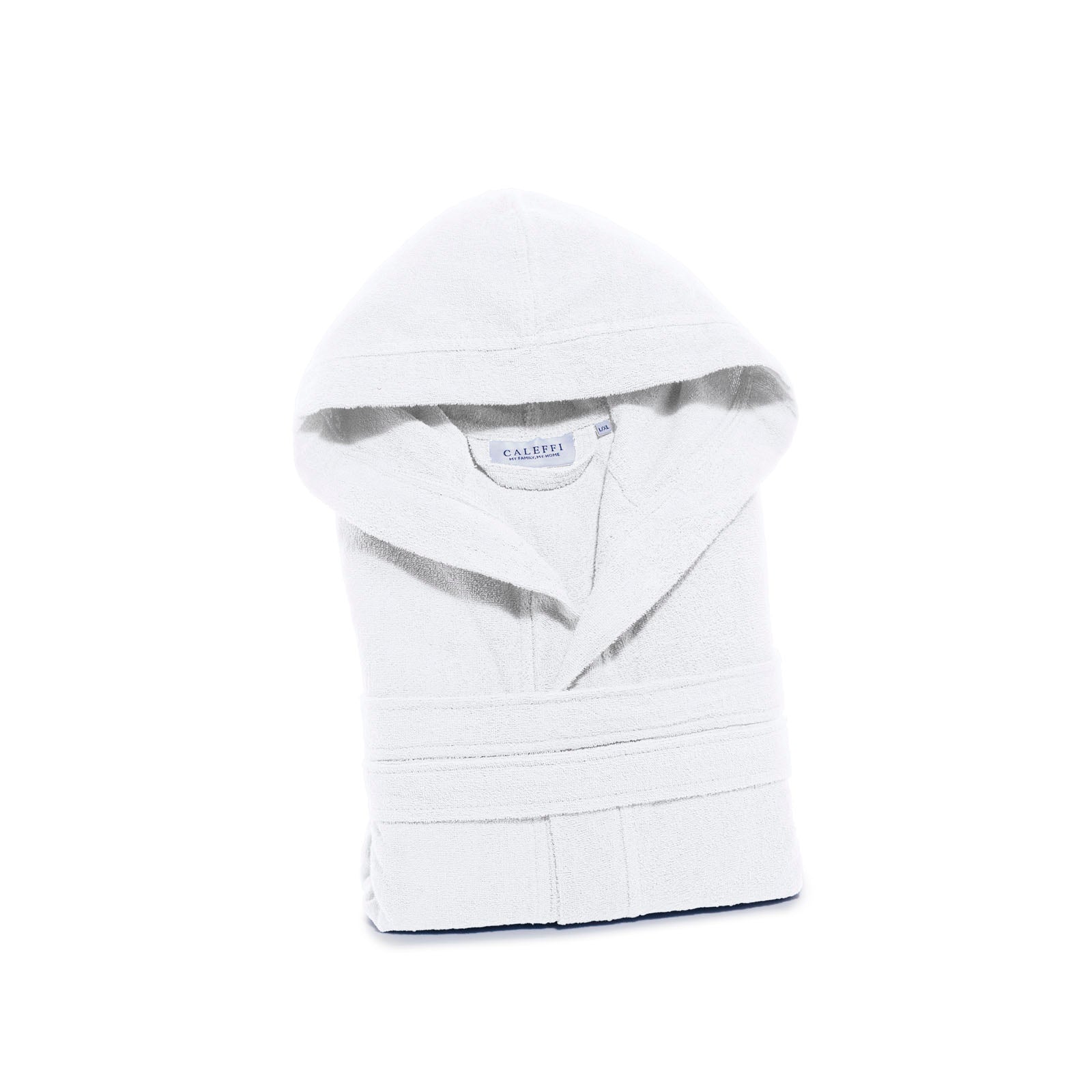 Accappatoio-con-cappuccio-Taglia-l-Xl-Bianco-Microspugna-Tinta Unita-Caleffi-Cotone-Senza-imbottitura