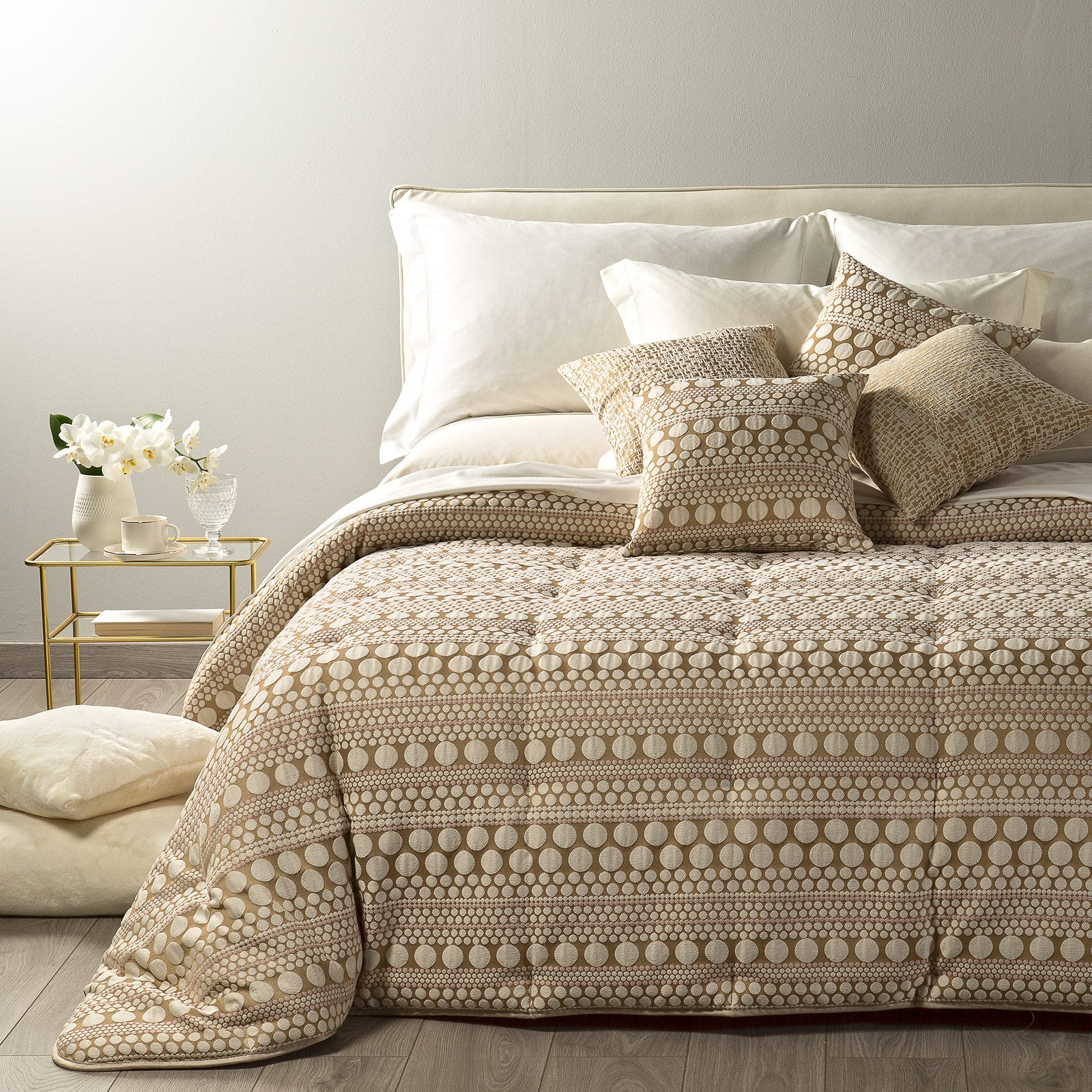 Leggerissima-Matrimoniale-Oro-Perry-Tinta Unita-Caleffi-Jacquard-Microfibra