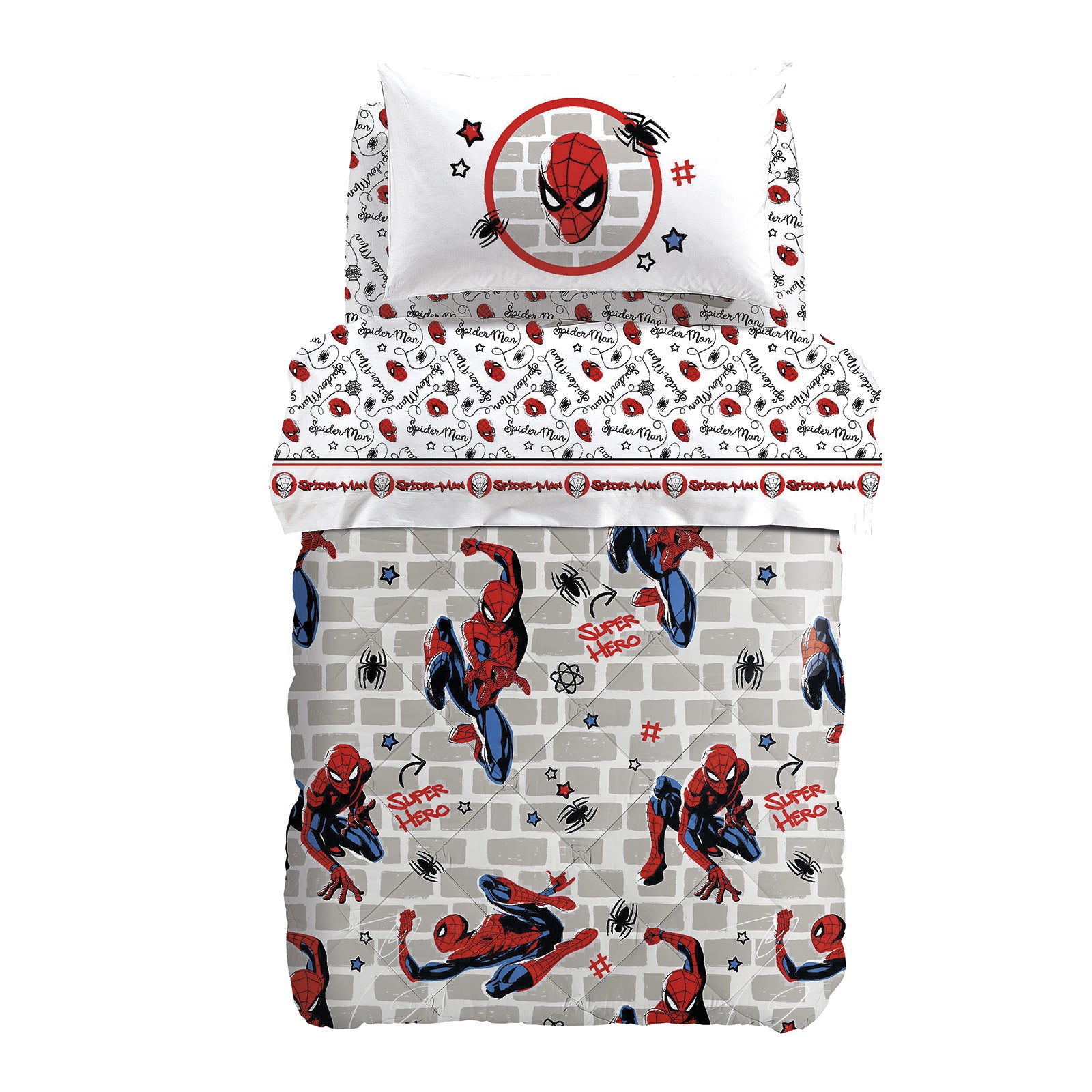 Trapunta-Singolo-Unica-Spider-man Wall-Ragazzo-Marvel-Cotone-Fibra-anallergica