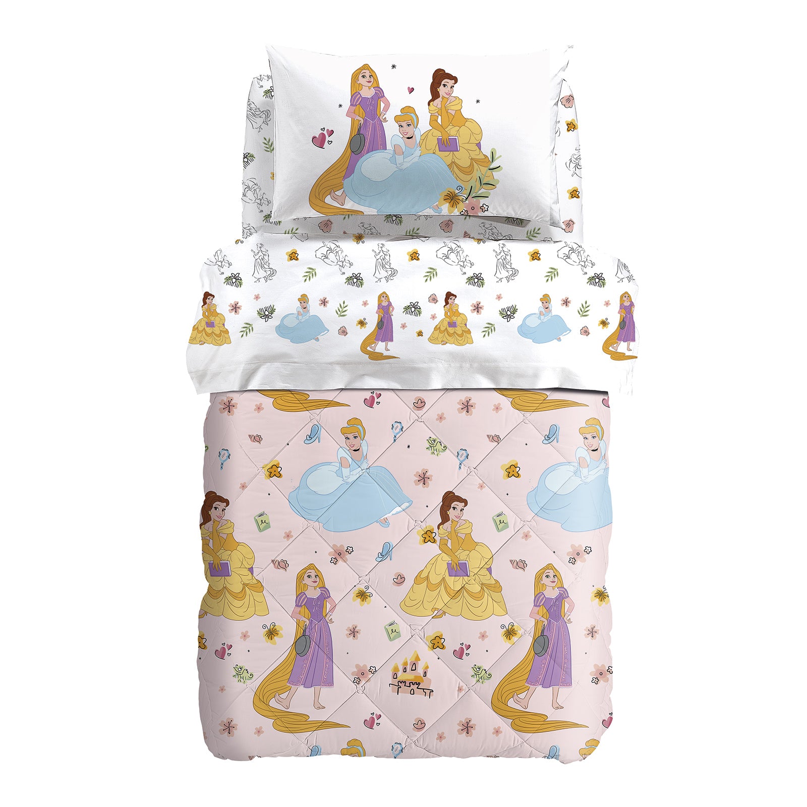 Trapunta-1-piazza-e-mezzo-Unica-Princess-Ragazza-Cartoons-Cotone-Microfibra