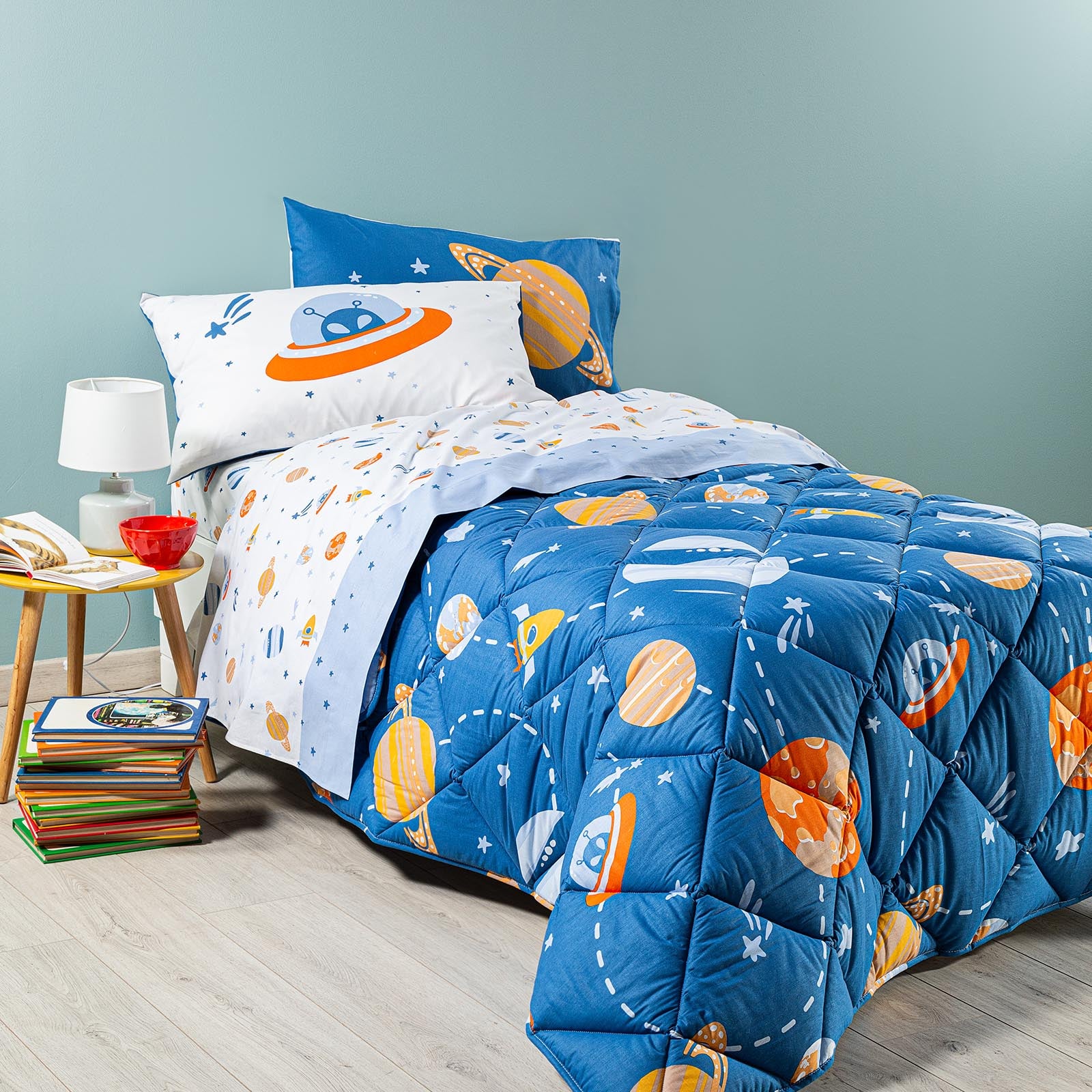 Trapunta-1-piazza-e-mezzo-Unica-Galassia-Ragazzo-Caleffi Kids-Cotone-Microfibra
