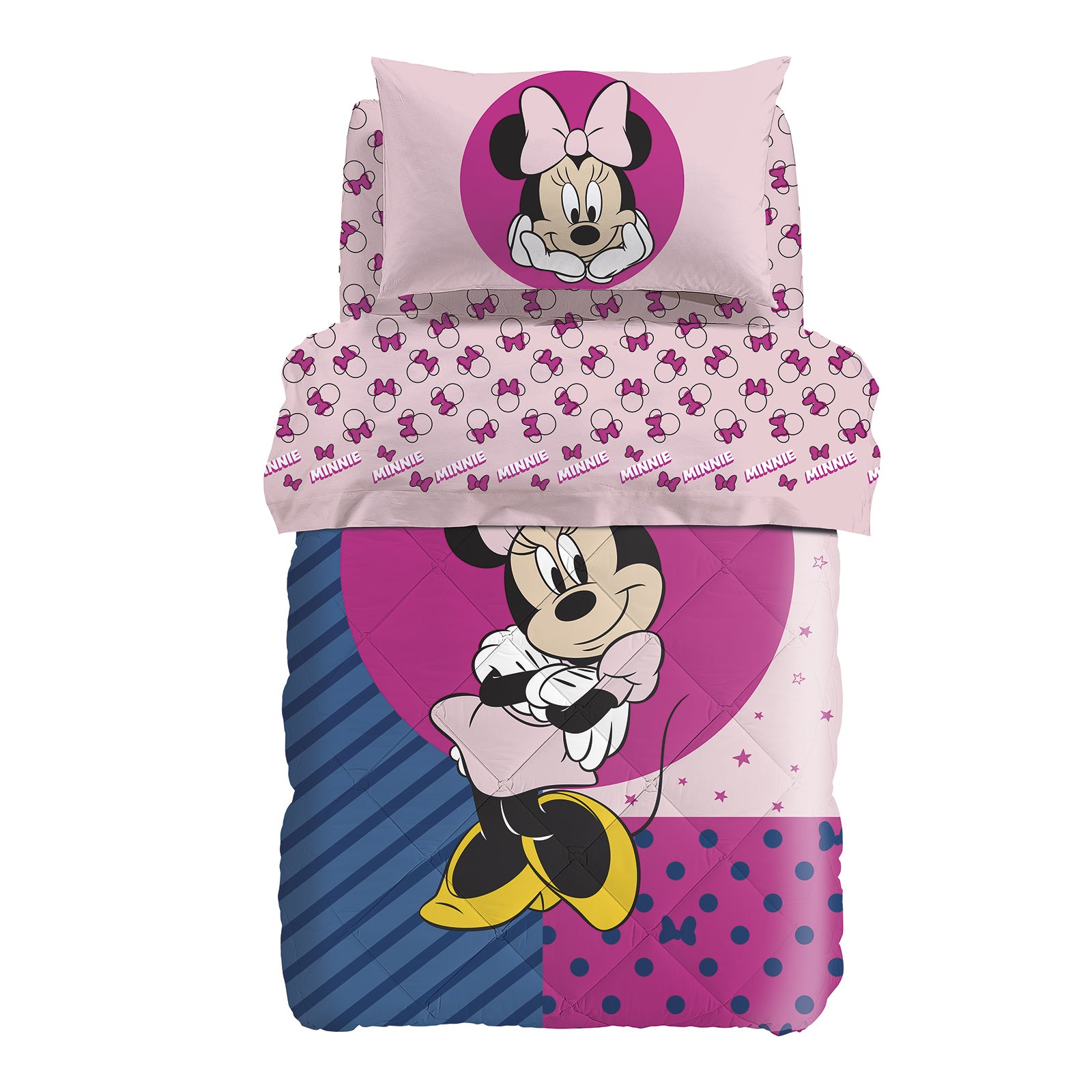 Trapunta-Singolo-Unica-Minnie Smile-Ragazza-Cartoons-Cotone-Fibra-anallergica